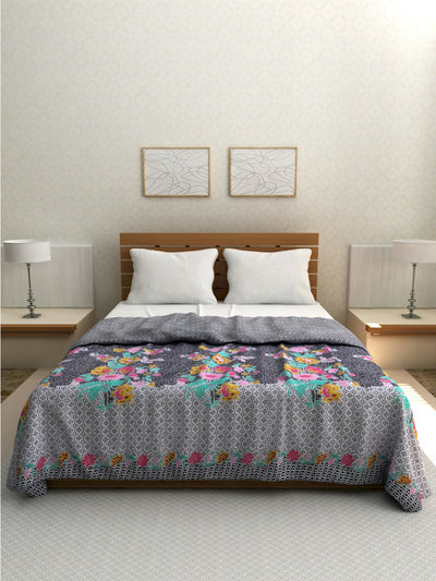 Black Floral Printed 200 GSM Reversible Double Bed AC Comforter