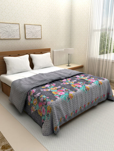 Black Floral Printed 200 GSM Reversible Double Bed AC Comforter
