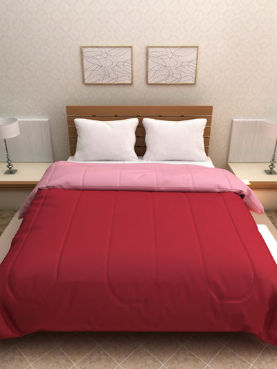 Solid 200 GSM Reversible AC Comforter for Double Bed - Maroon & Pink