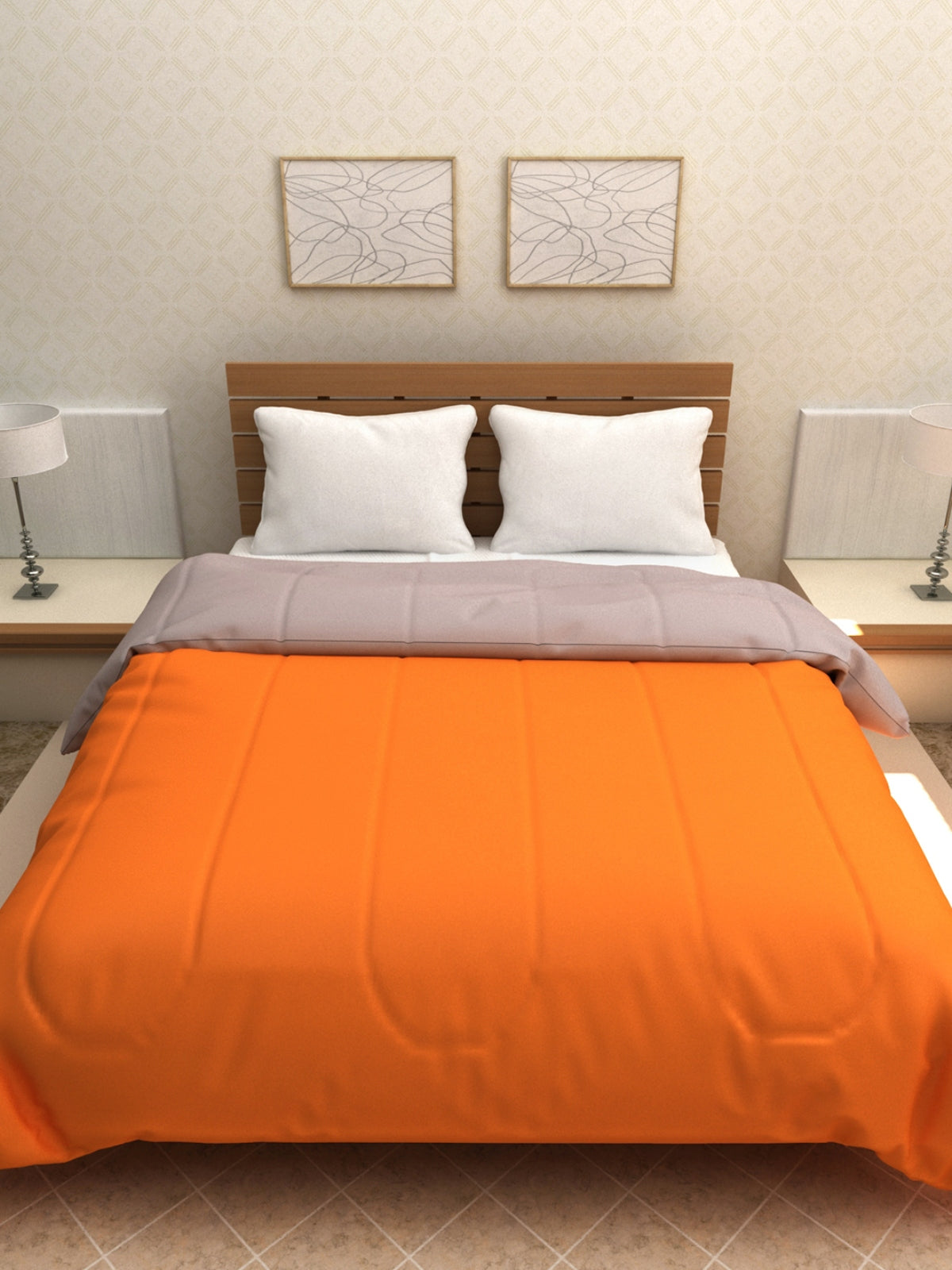 Solid 200 GSM Reversible AC Comforter for Double Bed - Orange & Pink