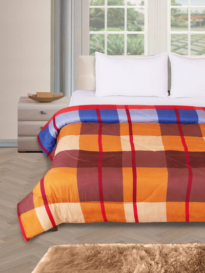 Romee Orange & Brown Check Patterned 150 Gsm Reversible Ac Comforter