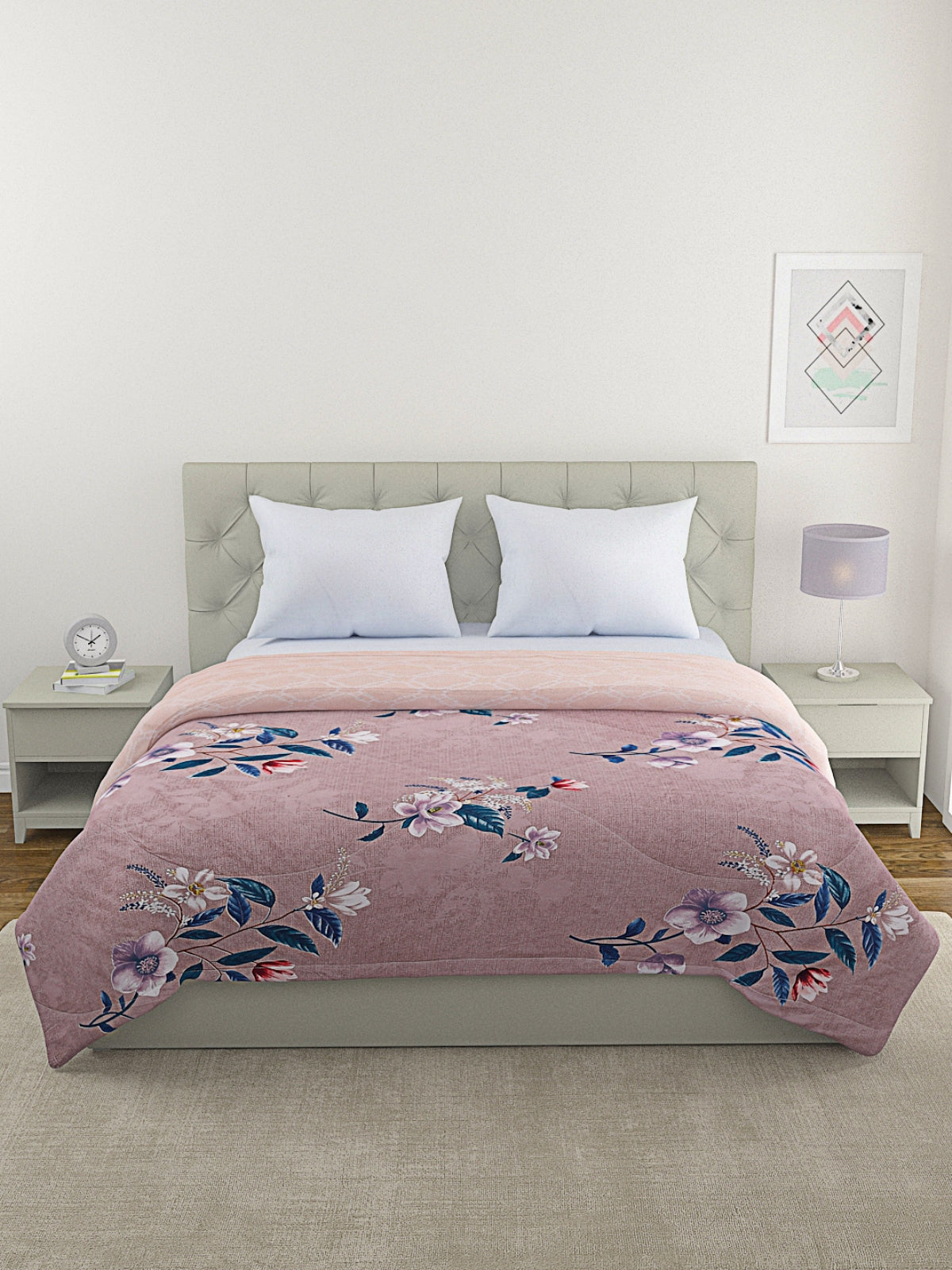 Purple & Peach Floral Patterned 200 GSM Reversible AC Comforter