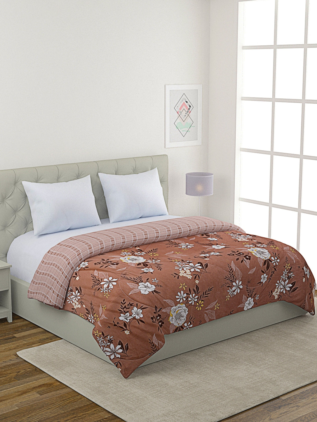 Brown Floral Patterned 200 GSM Reversible AC Comforter