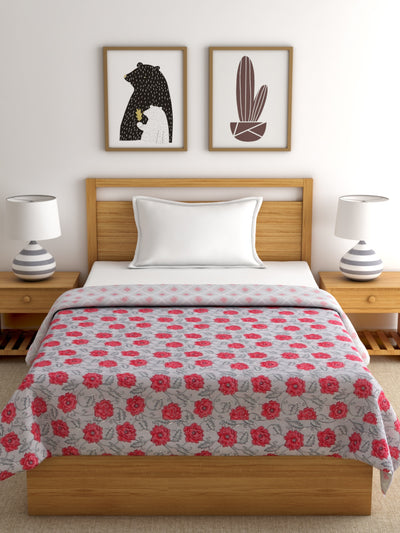 Grey & Red Cotton Single Bed Dohar