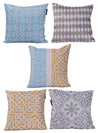 Blue & Beige Set of 5 Cushion Covers