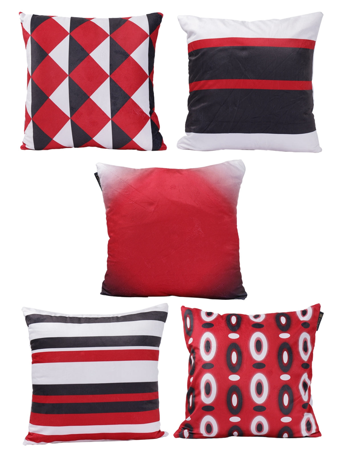 Red & White Set of 5 Cushion Covers
