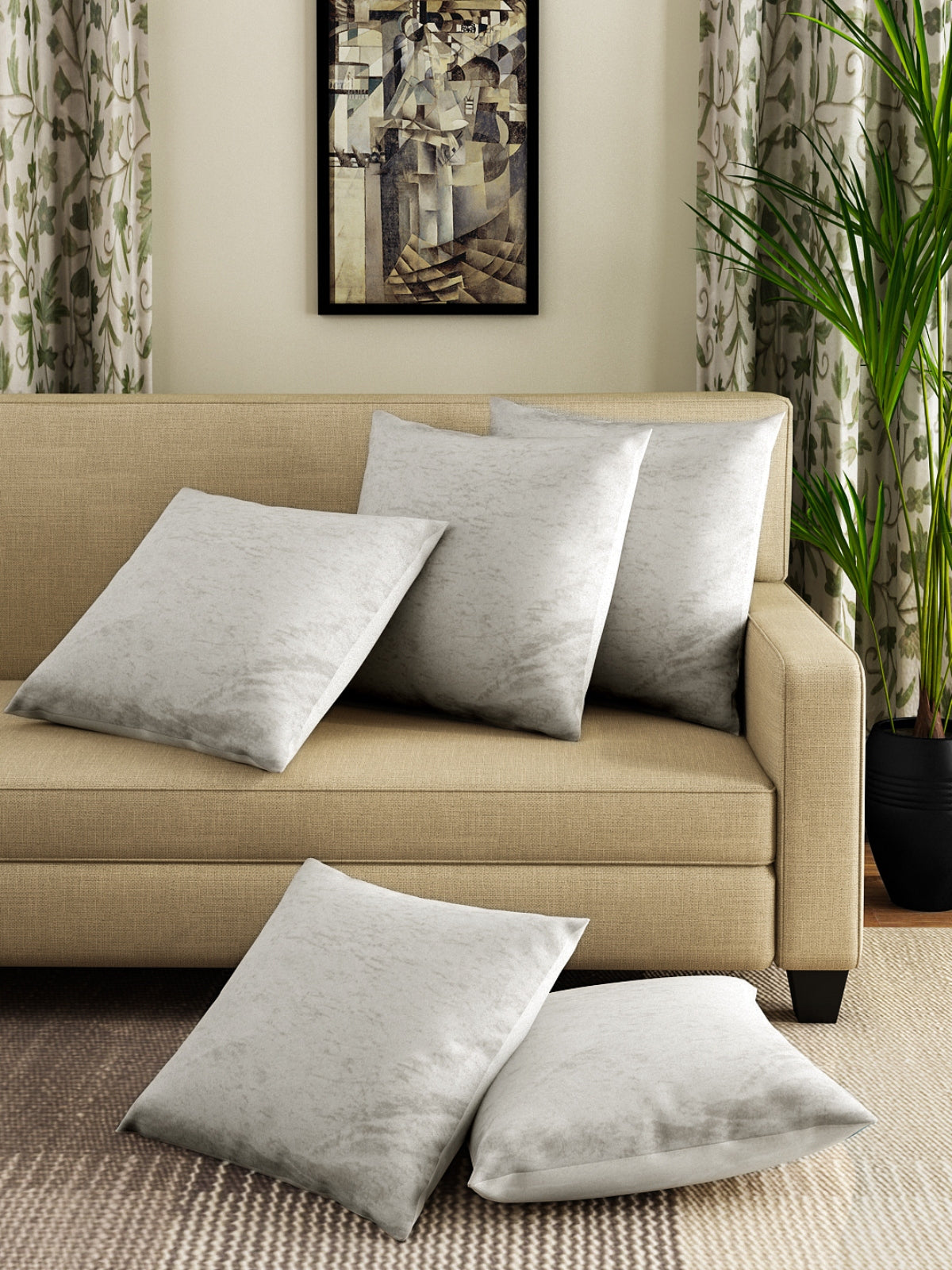 Solid Velvet Cushion Cover, 16x16-inch (Silver) - Set of 5