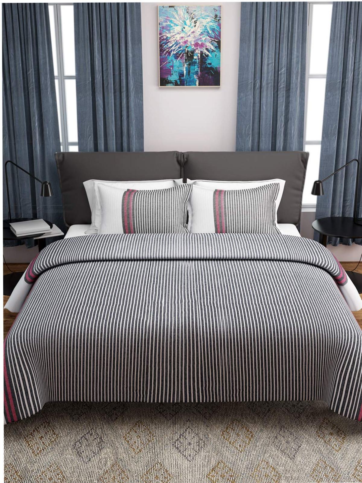 Black Double Bed Cover with 2 Pillow Covers