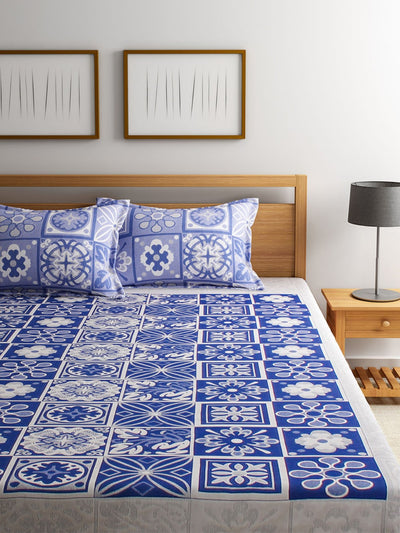 Blue Double Bed Cover with 2 Pillow Covers
