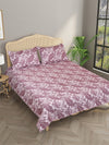 Purple & Off White Floral Patterned Reversible Double Bed Cover With 2 Pillow Covers