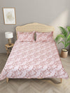 Beige & Off White Floral Patterned Reversible Double Bed Cover With 2 Pillow Covers