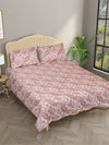 Beige & Off White Floral Patterned Reversible Double Bed Cover With 2 Pillow Covers