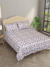 Grey & Off White Ethnic Motifs Patterned Reversible Double Bed Cover With 2 Pillow Covers