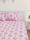 Pink Floral Patterned 210 TC Queen Bedsheet with 2 Pillow Covers