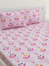 Pink Floral Patterned 210 TC Queen Bedsheet with 2 Pillow Covers