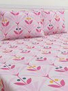 Pink Floral Patterned 210 TC Queen Bedsheet with 2 Pillow Covers