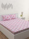 Pink Floral Patterned 210 TC Queen Bedsheet with 2 Pillow Covers