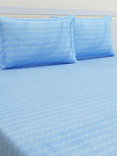 Blue Geometric Patterned 210 TC Queen Bedsheet with 2 Pillow Covers