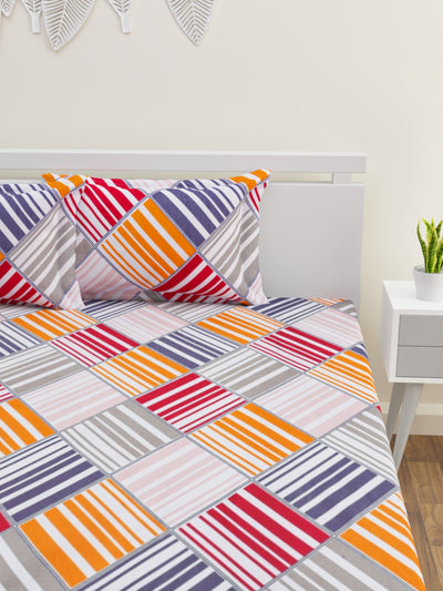 Multicolor Stripes Patterned 210 TC Queen Bedsheet with 2 Pillow Covers