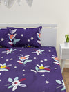 Blue Floral Patterned 210 TC Queen Bedsheet with 2 Pillow Covers