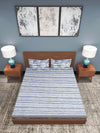 Blue & White Stripes Patterned 210 TC Queen Bedsheet with 2 Pillow Covers