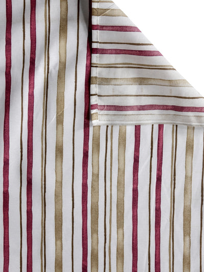 Off White & Brown Stripes Patterned 210 TC Queen Bedsheet with 2 Pillow Covers