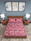 Pink & Purple Geometric Patterned 210 TC King Bedsheet with 2 Pillow Covers