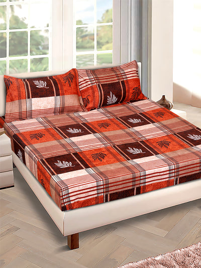 ROMEE Brown & Rust Check 150 TC King Bedsheet with 2 Pillow Covers
