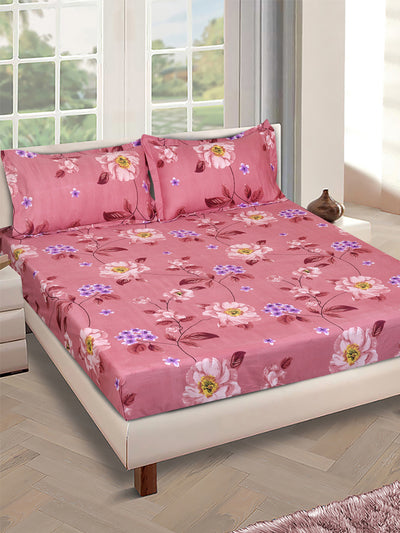 ROMEE Pink Floral 150 TC King Bedsheet with 2 Pillow Covers