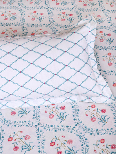 Off White Floral PATTERNED 144 TC QUEEN BEDSHEET WITH 2 PILLOW COVERS