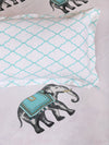 Off White Elephant PATTERNED 144 TC QUEEN BEDSHEET WITH 2 PILLOW COVERS