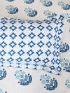 Off White & Blue Floral PATTERNED 144 TC QUEEN BEDSHEET WITH 2 PILLOW COVERS