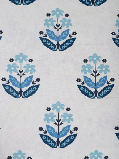 Off White & Blue Floral PATTERNED 144 TC QUEEN BEDSHEET WITH 2 PILLOW COVERS