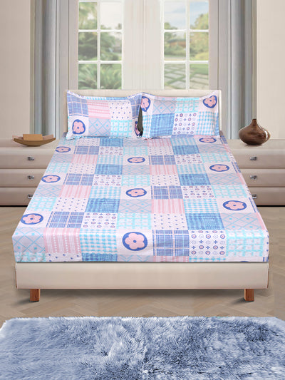 ROMEE Peach & Blue Ethnic Motifs 186 TC King Bedsheet with 2 Pillow Covers