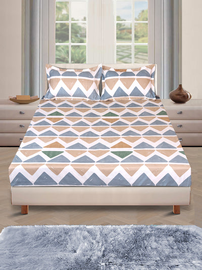 ROMEE Cream & Beige Geometric 186 TC King Bedsheet with 2 Pillow Covers