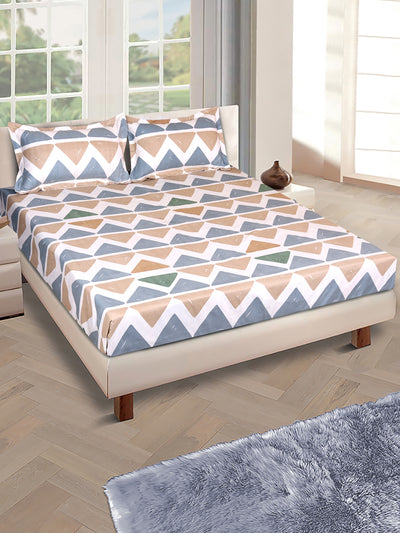 ROMEE Cream & Beige Geometric 186 TC King Bedsheet with 2 Pillow Covers