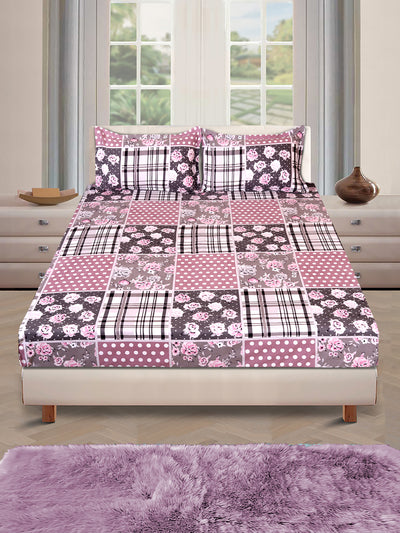 ROMEE Grey & Purple Floral 186 TC King Bedsheet with 2 Pillow Covers