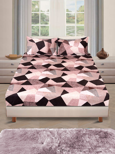ROMEE Beige & Cream Geometric 186 TC King Bedsheet with 2 Pillow Covers