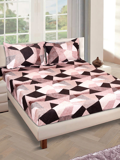 ROMEE Beige & Cream Geometric 186 TC King Bedsheet with 2 Pillow Covers