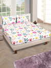 ROMEE Cream Floral 186 TC King Bedsheet with 2 Pillow Covers