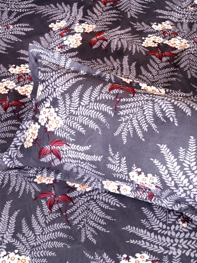 ROMEE Grey Leafy 186 TC King Bedsheet with 2 Pillow Covers