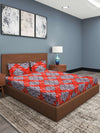 Red & Grey Ethnic Motifs Patterned 210 TC Queen Bedsheet with 2 Pillow Covers