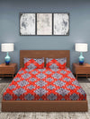 Red & Grey Ethnic Motifs Patterned 210 TC Queen Bedsheet with 2 Pillow Covers