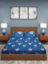 Blue Printed Patterned 210 TC Queen Bedsheet with 2 Pillow Covers