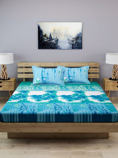 Blue & Light Green 210 TC Bedsheet with 2 Pillow Covers