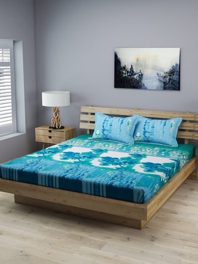 Blue & Light Green 210 TC Bedsheet with 2 Pillow Covers