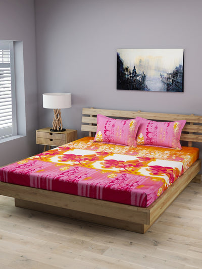 Pink & Mustard 210 TC Bedsheet with 2 Pillow Covers
