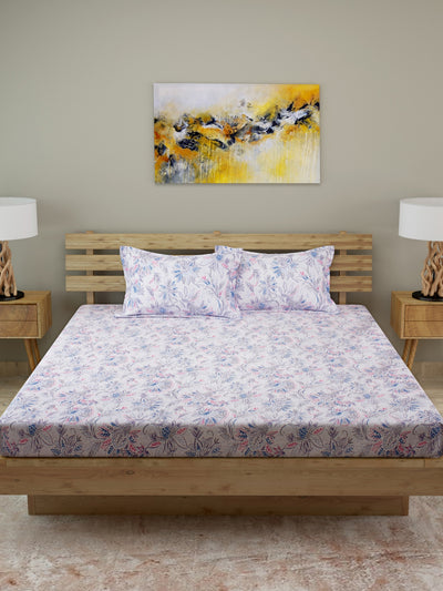 Blue & White 210 TC Bedsheet with 2 Pillow Covers