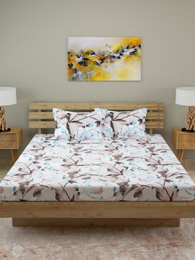 Brown & Blue 210 TC Bedsheet with 2 Pillow Covers