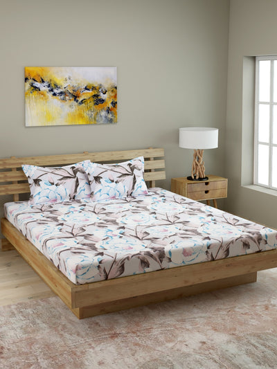 Brown & Blue 210 TC Bedsheet with 2 Pillow Covers